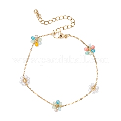 Pulseras de eslabones con cuentas de imitación de perlas de vidrio y plástico ABS&nbsp;BJEW-JB12572-01