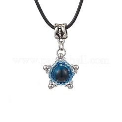 Collane con ciondolo a forma di stella con perline di semi di vetro e occhio di tigre naturale tinto&nbsp;NJEW-MZ00085-02