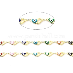 Cuore smaltato in ottone ecologico fatto a mano con catena a maglie malocchio&nbsp;CHC-I045-11G