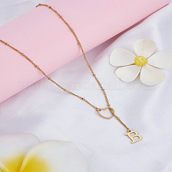 Collier lariat en acier inoxydable avec lettre et cœur pour femme 1 pièce&nbsp;NJEW-LP0002-87G-B
