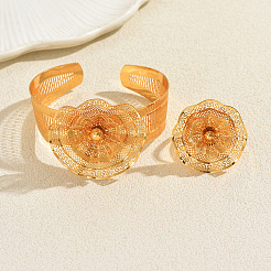 Luxuriöse Brautarmreifen und Ringe aus Eisen mit eindimensionalem Blumenmuster für Damen&nbsp;HI9521