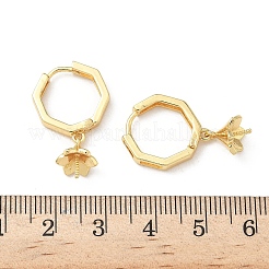Boucles d'oreilles créoles octogonales en laiton avec fleur&nbsp;KK-G536-01G
