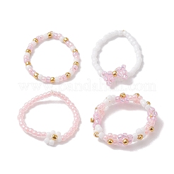4 Stück Stretch-Fingerringe aus Glasperlen im 4-Stil&nbsp;RJEW-JR00661-04