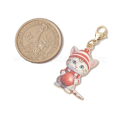 6 pièce 6 styles de décorations de pendentif en alliage émaillé en forme de chat de Noël&nbsp;HJEW-JM02420