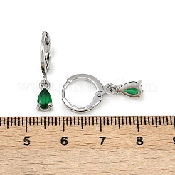 Boucles d'oreilles créoles en laiton avec micro pavé de zircones cubiques en forme de larme&nbsp;EJEW-K309-18P-02