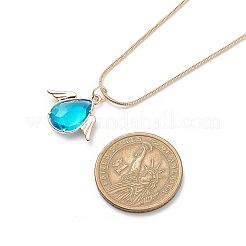 Collana pendente a forma di goccia di vetro con ciondolo ala con catene a serpente rotonde in ottone dorato da donna&nbsp;NJEW-JN04124