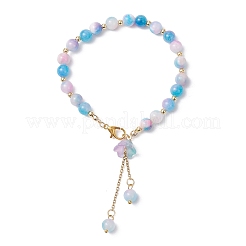 Bracelets à breloques en verre fleuri et perles de jade persan teintées naturelles pour femmes&nbsp;BJEW-JB12695-02