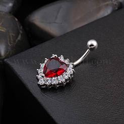 Piercing Schmuck echte platinierte Messing Strass Herz Nabel Ring Bauchringe&nbsp;AJEW-EE0001-32B