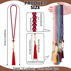 12 Stück 12 Farben Glasperlen rund Mala Perlen Polyester Quaste Gebetsketten&nbsp;NJEW-PH0001-42
