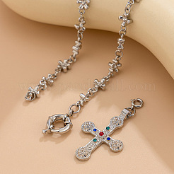 Collar con colgante de cruz de flores y rhinestone de aleación de colores para mujer&nbsp;FS-WGB8DA7-02