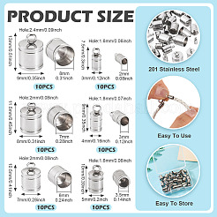 60pc 6 styles 201 emembouts de cordon en acier inoxydable&nbsp;STAS-TA0002-98