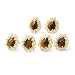 Orecchini a goccia in occhio di tigre naturale placcati ioni (ip) con perle di plastica&nbsp;EJEW-E599-05G-01