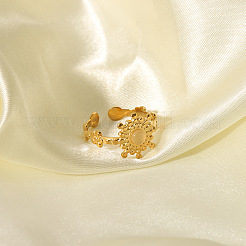 Bagues manchettes vintage réglables en acier inoxydable 304 avec pavé de pierres naturelles et fleurs pour femmes&nbsp;NA6440