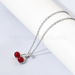 Pendentif cerise rouge en laiton serti de micro-pavés de zirconiums cubiques transparents et de résine&nbsp;NJEW-H092-06P