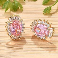 Pendientes de latón ovalado con micro pavé de circonitas cúbicas para mujer&nbsp;EJEW-G428-27G-04