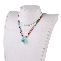 Collane con pendenti in vetro murano e collane in cordino di pelle di vacchetta&nbsp;NJEW-JN02317-M