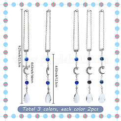 6 pieza de cadena rolo de latón de 3 colores y colgante de lágrima redondo de vidrio decorativo&nbsp;HJEW-SC0002-64