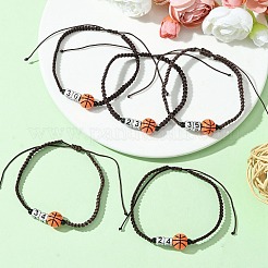 Braccialetti con perline intrecciate in acrilico con numero regolabile e pallacanestro da donna&nbsp;BJEW-JB10821