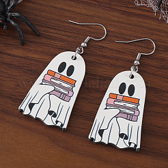 Boucles d'oreilles pendantes en bois fantôme avec livre&nbsp;FS-WG49A46-01