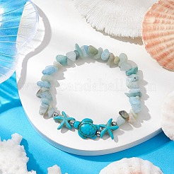 Pulseras elásticas con cuentas de amazonita natural y turquesa sintética para mujer&nbsp;BJEW-JB10750-01