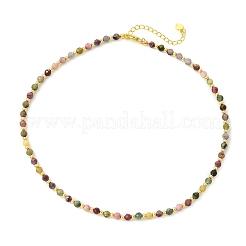 Collane con perline rotonde sfaccettate di tormalina naturale multicolore e ottone&nbsp;NJEW-JN06614