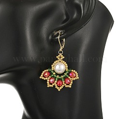 Pendientes navideños de acero inoxidable 304 con cuentas de vidrio y cierre de palanca.&nbsp;EJEW-MZ00822