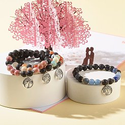 Bracelet extensible de perles de pierres précieuses mélangées rondes naturelles&nbsp;BJEW-JB06966