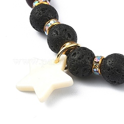 Pierre de lave naturelle et lampwork mauvais œil bracelet extensible perlé rond&nbsp;BJEW-JB09376