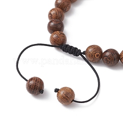 Armband aus runden geflochtenen Perlen aus natürlichem Wengeholz und Obsidian&nbsp;BJEW-JB09757-02