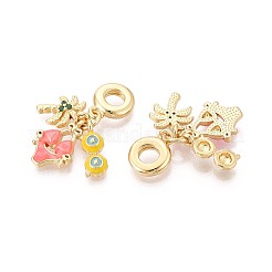 Europäische Anhänger aus Messing mit Mikropflaster und klarem Zirkonia und Emaille&nbsp;KK-T079-76G