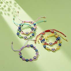 Malocchio perline in resina e braccialetti con perline intrecciate in lega di strass rotondi piatti per ragazze donne&nbsp;BJEW-JB08740-01