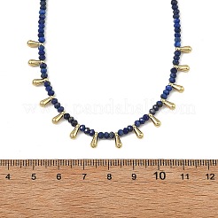Colliers composés de rondelles facettées en lapis-lazuli naturel et de 201 breloques en forme de larme en acier inoxydable.&nbsp;NJEW-JN06428-02