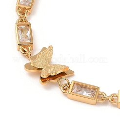 Bracelet à maillons papillon et rectangle en oxyde de zirconium&nbsp;BJEW-D025-04G-02
