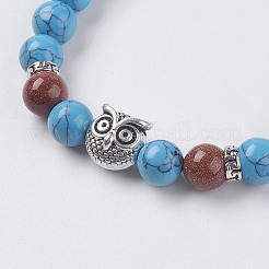Synthetische Türkis und Goldstone Perlen Stretch-Armbänder&nbsp;BJEW-I241-09A