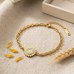Armbänder aus Edelstahl 304 mit Strassen und Sonnenblumenmotiven für Damen&nbsp;WGA3B67-01