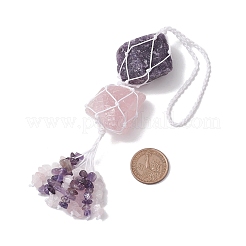Nuggets roher natürlicher Amethyst & Rosenquarz Beutel Anhänger Dekorationen&nbsp;HJEW-JM01926-01