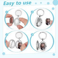 Porte-clés médaillon photo en acier inoxydable&nbsp;KEYC-WH0056-007P