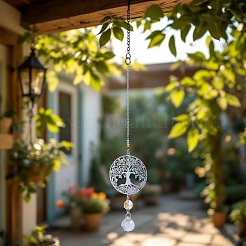 2 attrape-soleil suspendu en acier inoxydable 201 en forme d'arbre de vie et verre cristal arc-en-ciel&nbsp;HJEW-TA00446
