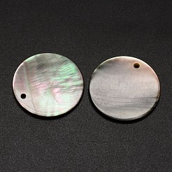 Schwarz Lippe Shell flache runde Anhänger&nbsp;BSHE-M019-08