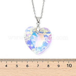 Colgante de corazón de vidrio facetado transparente AB con cadena de cable de acero inoxidable 304 para mujer&nbsp;NJEW-JN06176