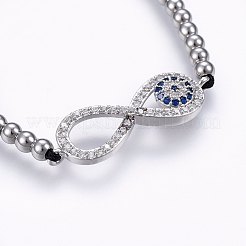 Bracciali regolabili in acciaio inossidabile 304 intrecciati con perline&nbsp;BJEW-F340-09P