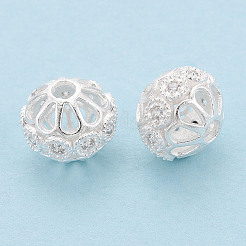 925 Mikropavé-Hohlperlen aus Sterlingsilber mit klarem Zirkonia&nbsp;STER-T008-38S