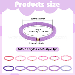 12 Stück 12-farbiges Polymer Clay Heishi Perlen Stretch-Armbänder Set mit Kunststoffperlen&nbsp;BJEW-PH01904