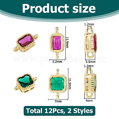 12 Stück 2 Stile Messing Micro Pave Zirkonia Verbinder Anschlüsse&nbsp;KK-HS0015-22B