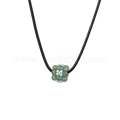 Collane con ciondolo a forma di fiore con perline di semi di vetro e avventurina verde naturale&nbsp;NJEW-MZ00095-05