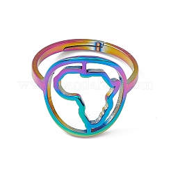 Bague ajustable en acier inoxydable 201 avec placage ionique (IP) et carte de l'Afrique creuse pour femme&nbsp;RJEW-C045-04M
