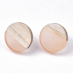 Orecchini a bottone in resina trasparente e legno&nbsp;EJEW-N017-003A-D06