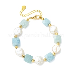 Braccialetti da donna con perline di acquamarina naturale e perle keshi.&nbsp;BJEW-JB14007-03