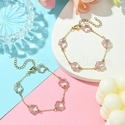 Braccialetti a maglie con fiori in vetro 2 pz 2 colori&nbsp;BJEW-JB10580