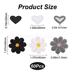 60 Stück 4 Stil Sonnenblume & Liebe Herzform computergesteuerte Stickerei Stoff zum Aufbügeln/Aufnähen Patches&nbsp;DIY-GF0006-77